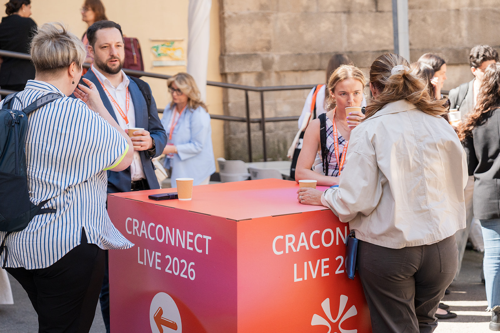 Networking over coffee outdoors
